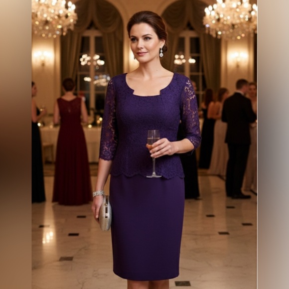 Alex Marie Purple Lace Sheath Dress Women’s Size 4 Cocktail Formal Wedding Guest - Picture 1 of 5